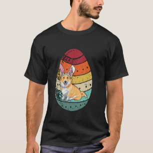 Vintage Corgi Dog Egg Bunny Ears Happy Easter Day T-Shirt