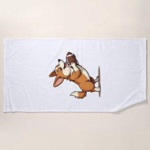 Vintage Corgi Football Dog Illustration Retro Spor Beach Towel
