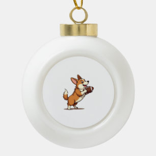 Vintage Corgi Football Dog Illustration Retro Spor Ceramic Ball Christmas Ornament