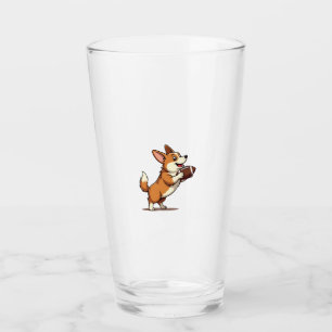 Vintage Corgi Football Dog Illustration Retro Spor Glass
