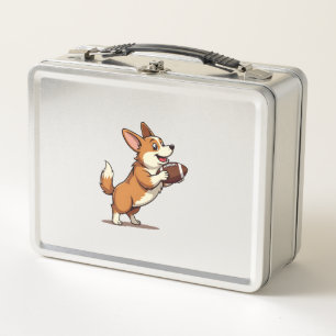 Vintage Corgi Football Dog Illustration Retro Spor Metal Lunch Box