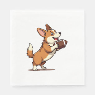Vintage Corgi Football Dog Illustration Retro Spor Napkin