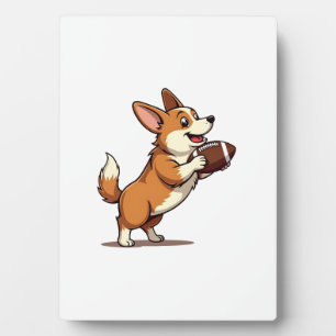 Vintage Corgi Football Dog Illustration Retro Spor Plaque