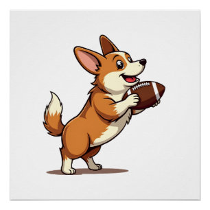 Vintage Corgi Football Dog Illustration Retro Spor Poster