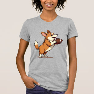 Vintage Corgi Football Dog Illustration Retro Spor T-Shirt