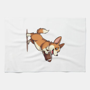 Vintage Corgi Football Dog Illustration Retro Spor Tea Towel