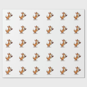 Vintage Corgi Football Dog Illustration Retro Spor Wrapping Paper