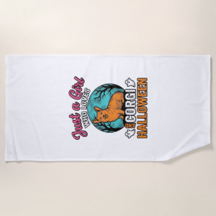 Vintage Corgi Halloween Girl Dog Lover Shirt Desig Beach Towel