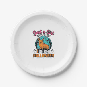 Vintage Corgi Halloween Girl Dog Lover Shirt Desig Paper Plate