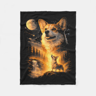 Vintage corgi howling to the moon meme 90s animal fleece blanket