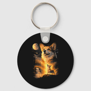 Vintage corgi howling to the moon meme 90s animal key ring