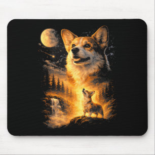 Vintage corgi howling to the moon meme 90s animal mouse pad
