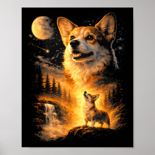 Vintage corgi howling to the moon meme 90s animal poster
