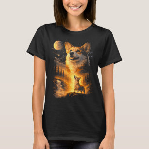 Vintage corgi howling to the moon meme 90s animal T-Shirt