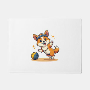 Vintage Corgi Volleyball Dog Vector Illustration S Doormat