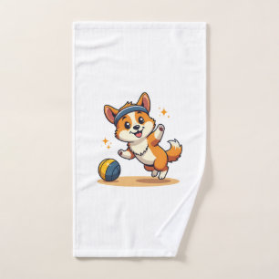 Vintage Corgi Volleyball Dog Vector Illustration S Hand Towel