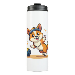 Vintage Corgi Volleyball Dog Vector Illustration S Thermal Tumbler