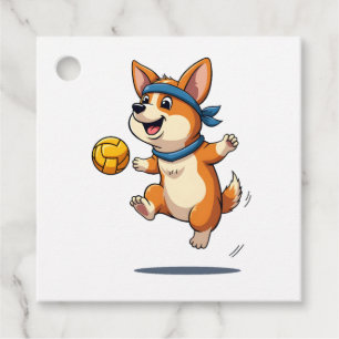 Vintage Corgi Volleyball Illustration Cute Dog Ath Favour Tags