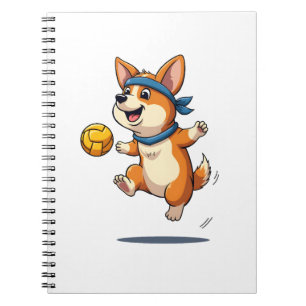 Vintage Corgi Volleyball Illustration Cute Dog Ath Notebook