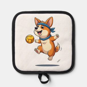 Vintage Corgi Volleyball Illustration Cute Dog Ath Pot Holder