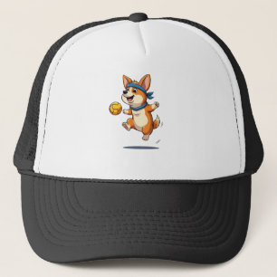 Vintage Corgi Volleyball Illustration Cute Dog Ath Trucker Hat
