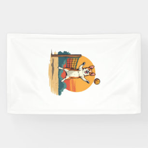 Vintage Corgi Volleyball Retro Sunset Vector Illus Banner