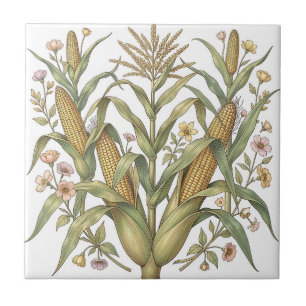 Vintage Corn Stalk Botanical Ceramic Tile