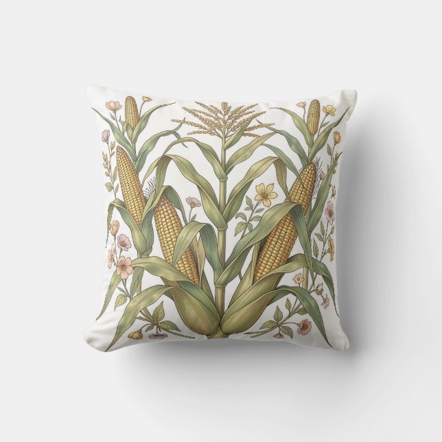 Vintage Corn Stalk Botanical Cushion (Front)