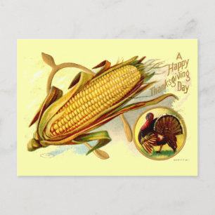Vintage Corn Wishbone & Turkey Thanksgiving Holiday Postcard