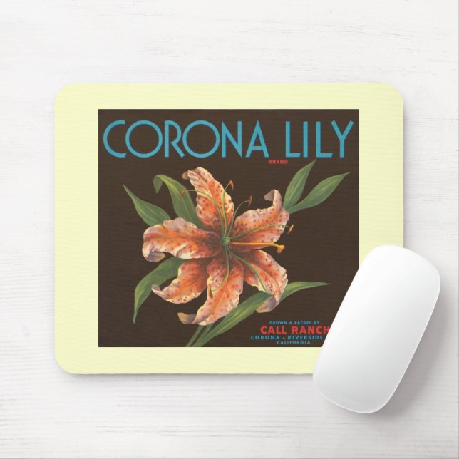 Vintage Corona Lily California Fruit Crate Label Mouse Pad (With Mouse)