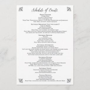 Vintage Corset Bachelorette Schedule of Events Program