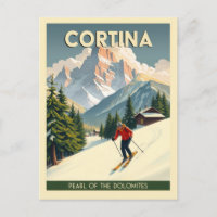 Vintage Cortina Italy Dolomites Mountains Ski