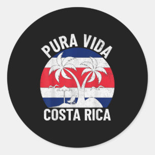 Vintage Costa Rica Flag Pura Vida Beach Summer Vac Classic Round Sticker