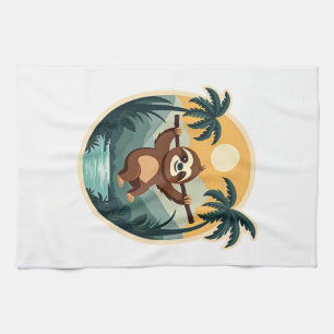 Vintage Costa Rica Sloth Tropical Travel Shirt 2 Tea Towel