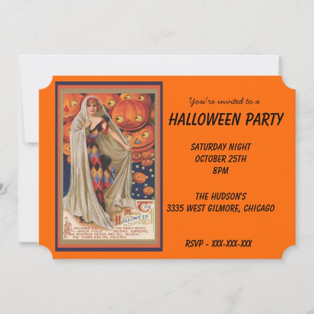 Vintage Costume and Pumpkins Halloween Invitation (Front)