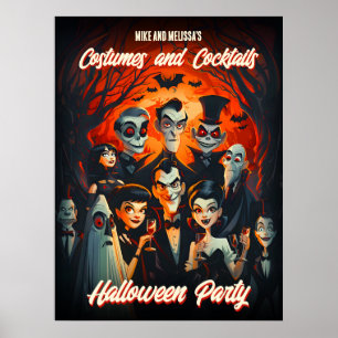 Vintage Costumes and Cocktails Halloween Party Poster