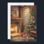 Vintage cosy interior Christmas tree and fireplace Holiday Card<br><div class="desc">Vintage cosy interior Christmas tree and fireplaceChristmas Holiday Card</div>