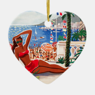 Vintage Cote D'Azur Beach Girl Ceramic Ornament