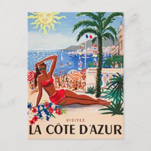 Vintage Cote D'Azur Beach Girl Postcard