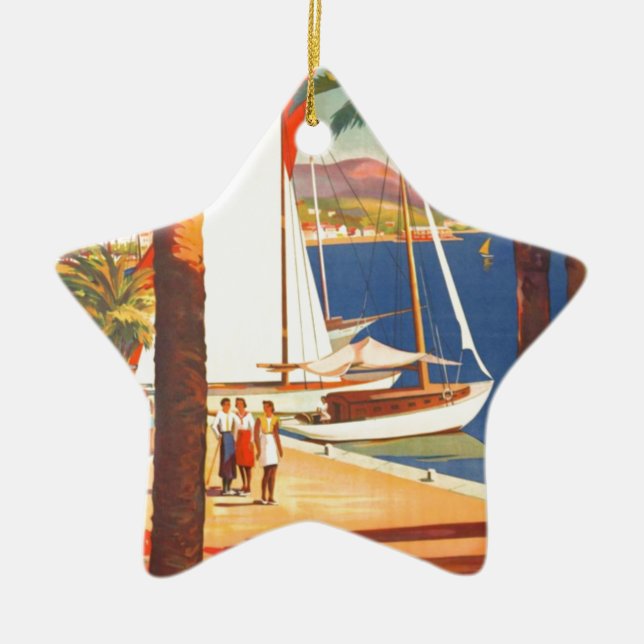 Vintage Cote D'Azur French Travel Ceramic Ornament (Front)