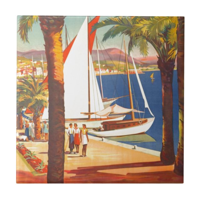 Vintage Cote D'Azur French Travel Ceramic Tile (Front)