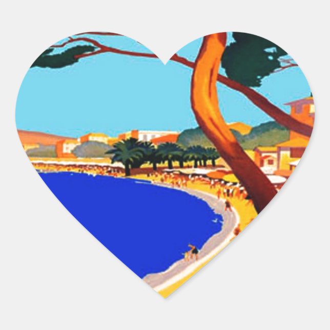 Vintage Cote D'Azur French Travel Heart Sticker (Front)