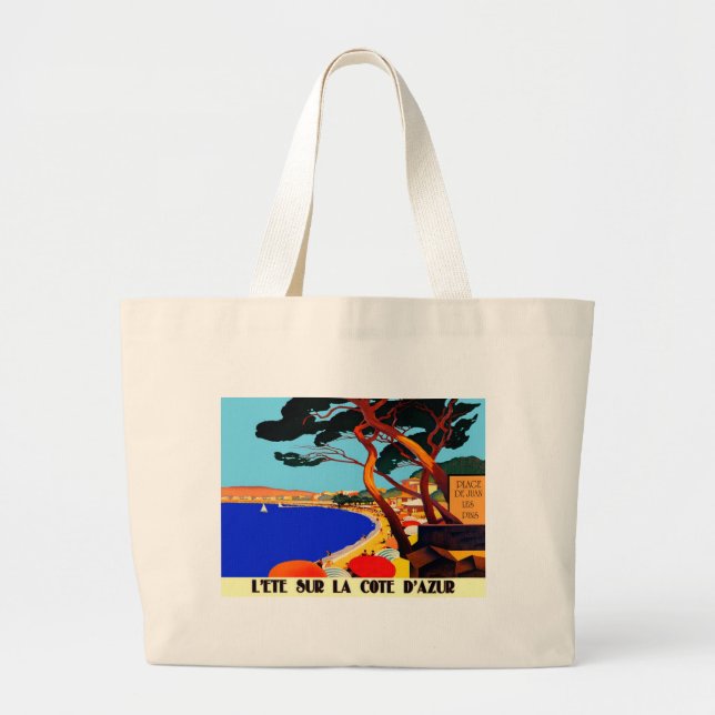 Vintage Cote D'Azur French Travel Large Tote Bag (Front)