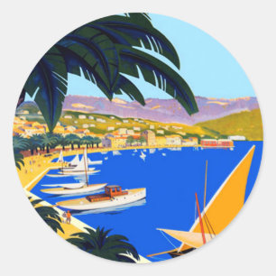 Vintage Cote D'Azur Travel Classic Round Sticker