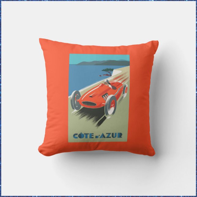 Vintage Cote d'Azur Travel Poster Cushion (Creator Uploaded)