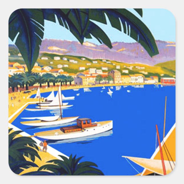 Vintage Cote D'Azur Travel Square Sticker (Front)