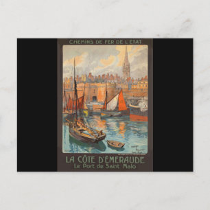 Vintage Cote d'Emeraude Saint Malo Port Tourism Postcard