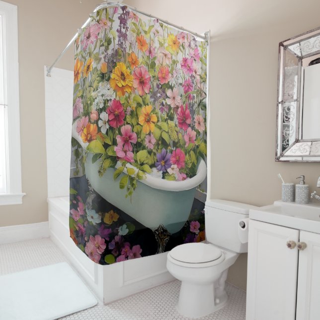 Vintage Cottage Botanical Farmhouse Shower Curtain (In Situ)