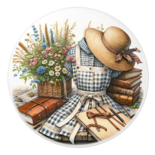 Vintage Cottage core picnic Ceramic Knob