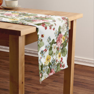 Vintage Cottage Floral Bouquet Pattern Short Table Runner